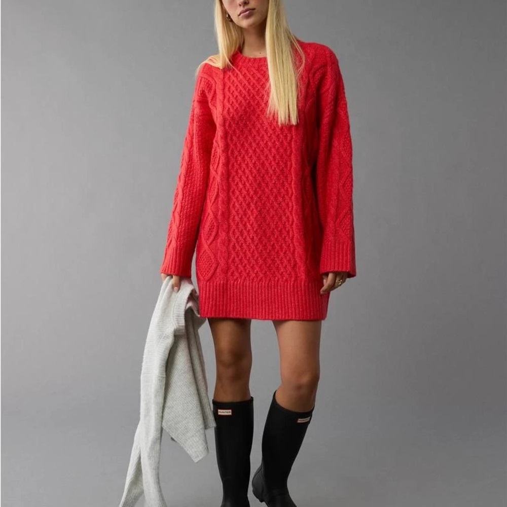 American Eagle NWT  Long-Sleeve Cable Knit Sweater Mini Dress Sz M